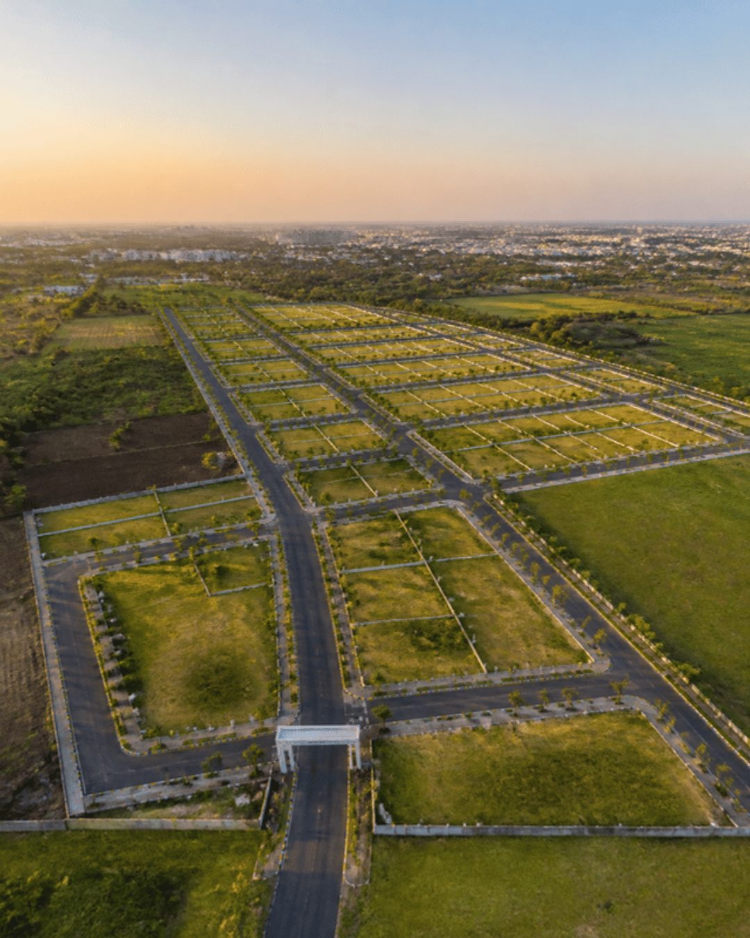 DTCP and HMDA approved plots marketing in Hyderabad: aerial view of a gridded plotted layout
