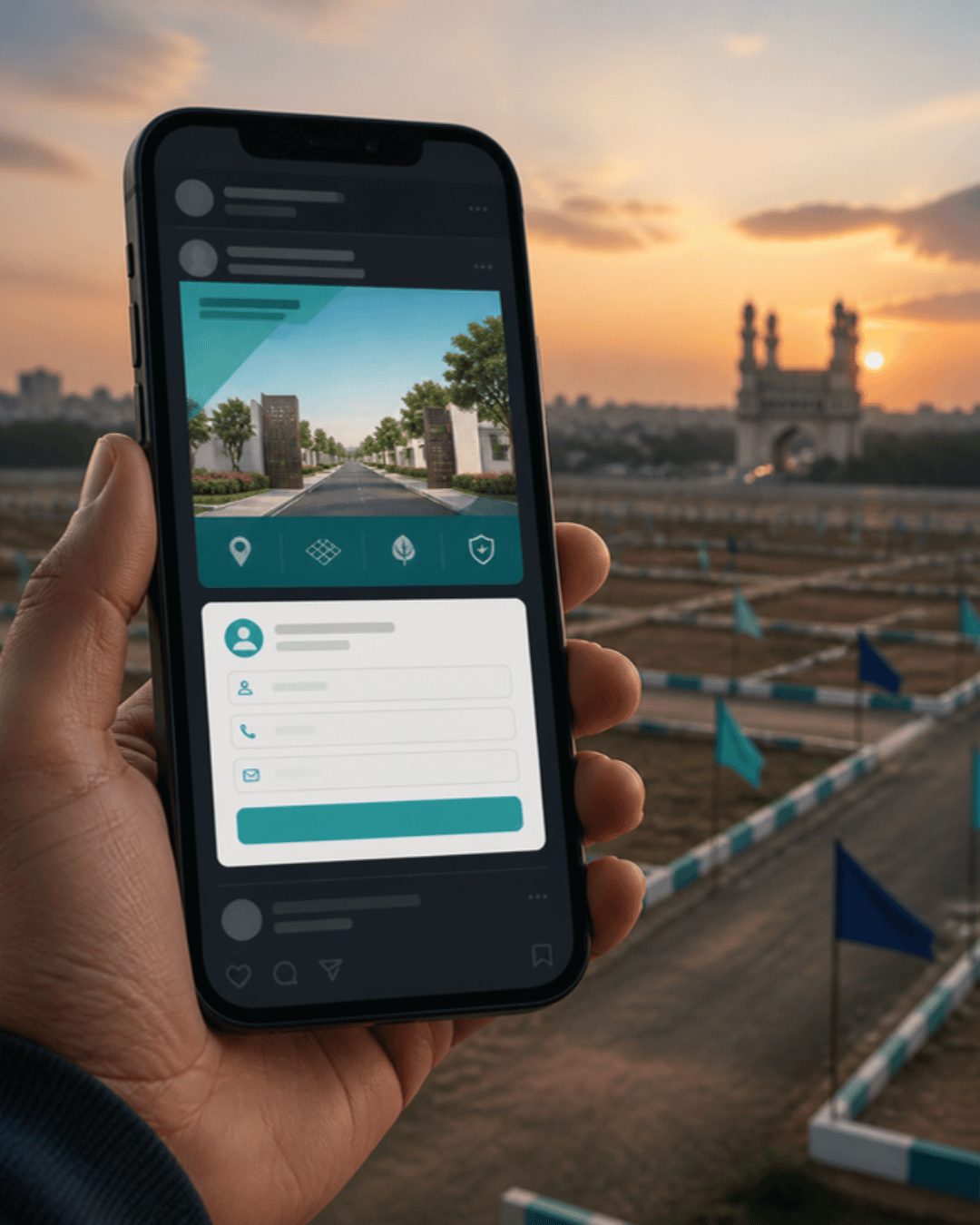 Meta Ads real estate performance marketing: Instagram lead ad for a Hyderabad plot venture
